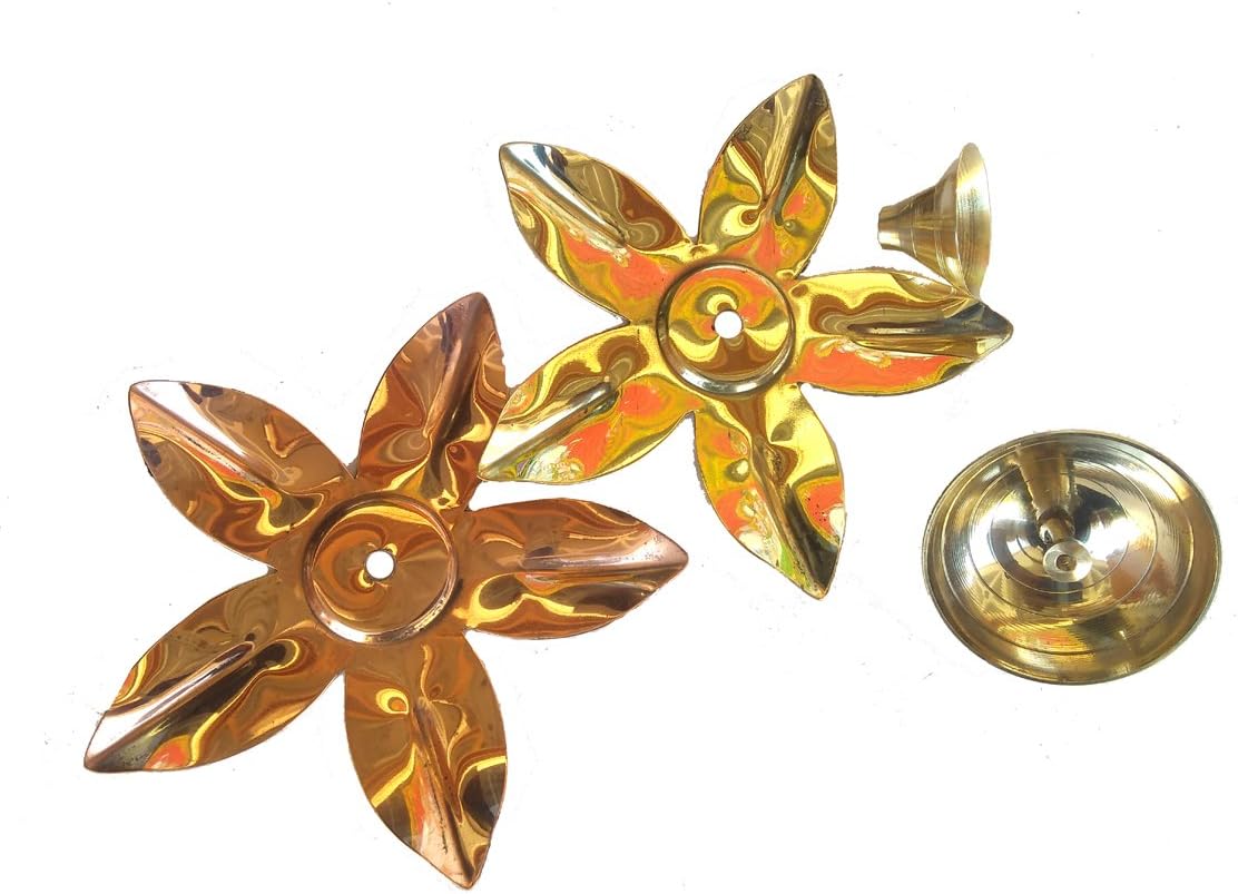 Rastogi Handicrafts Pure Brass & Copper Kamal Lotus Flower Shape Diya Puja Lamp Hindu Pooja Article Diyas Deepak Oil Lamp 6 to 4 inch (Set of 3 Kamal Deepak)