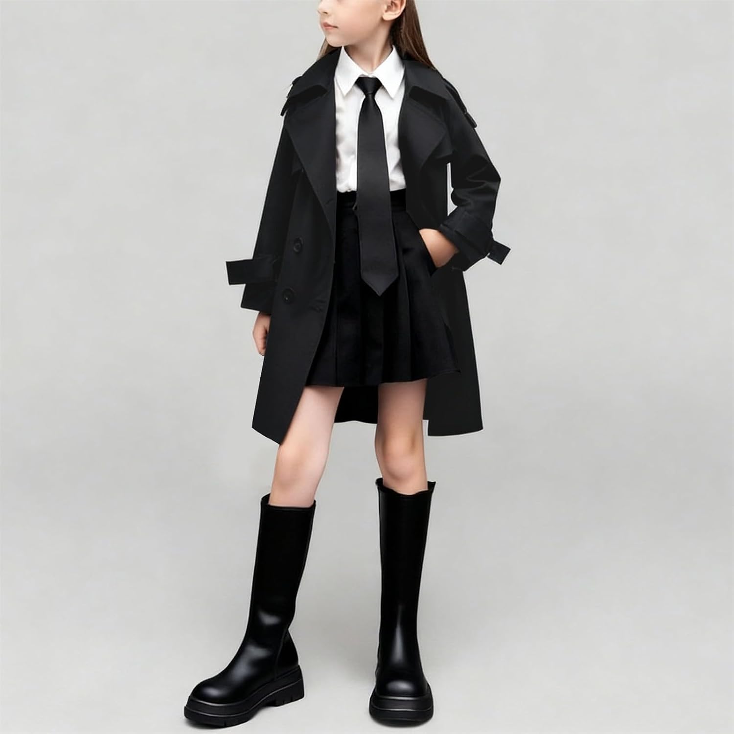 Trench Coat For Girls Double Breasted Lapel Overcoat Outerwear Casual Kids Dress Long Jackets 3-15 Years