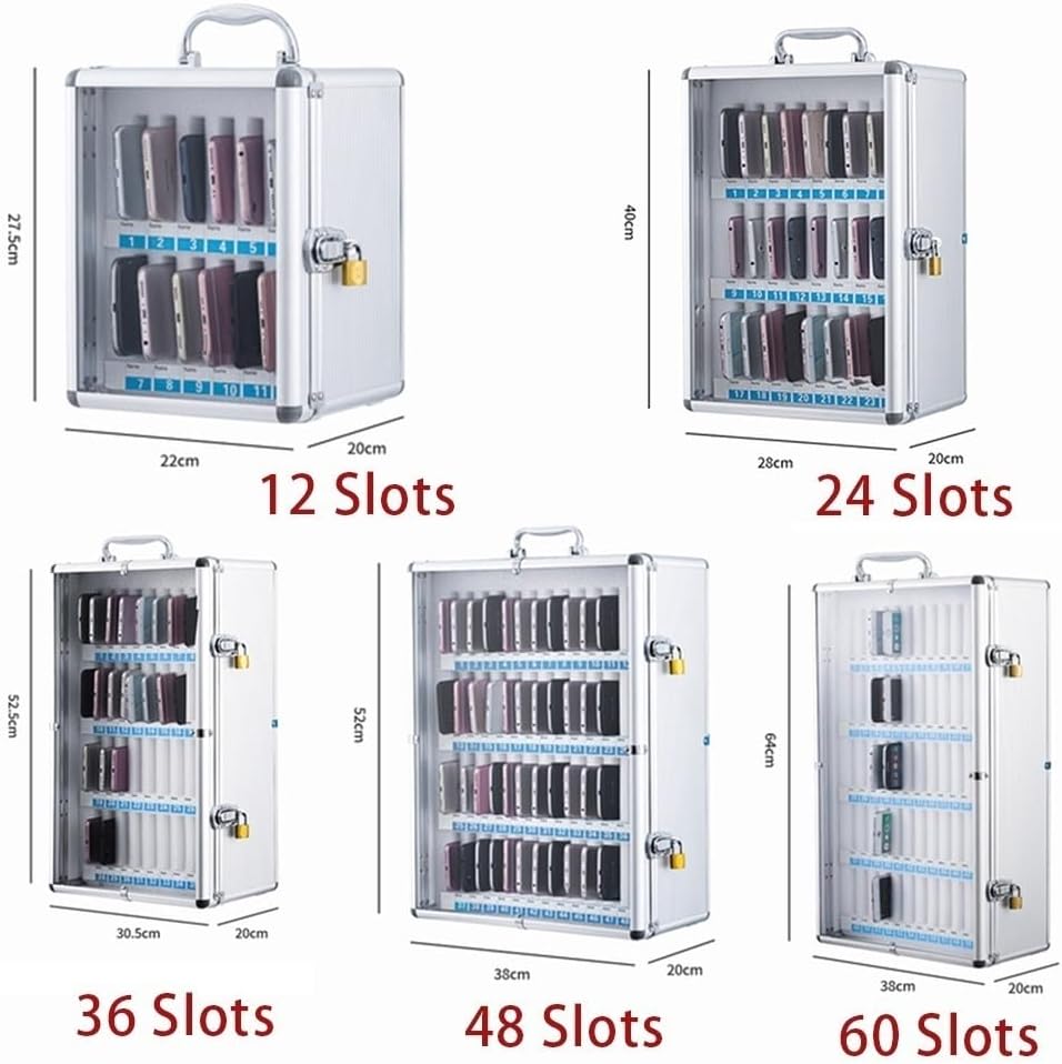 60 Slots Mobile Phone Storage Locker - Wall-Mounted Aluminum Alloy Transparent Box with Lock for Classroom, Office, Factory, Army - Secure Storage Solution (Color: Silver)