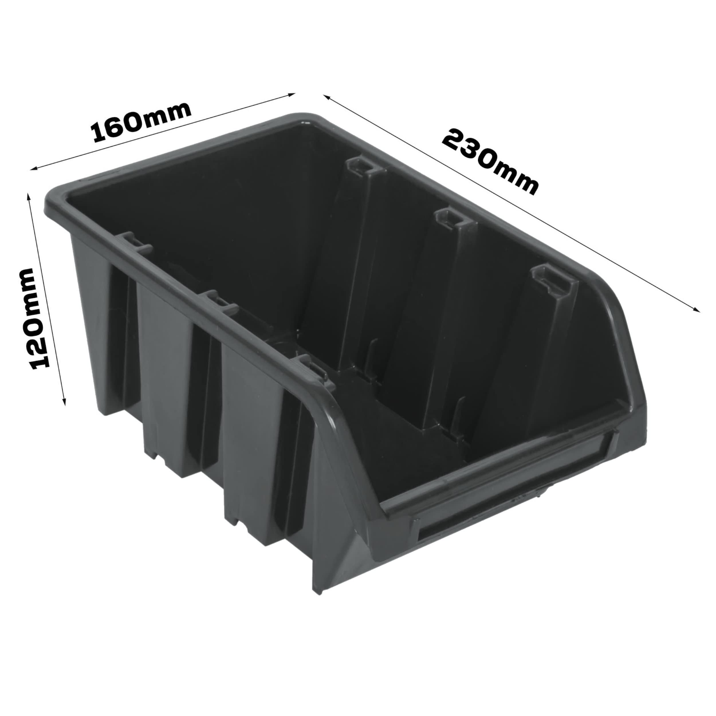 Lot de 10 boîtes empilables en plastique - 16 x 23 x 12 cm Noir, bacs a bec, boites de rangement, boites au garage, containers de stockage, un atelier de réparation automobile
