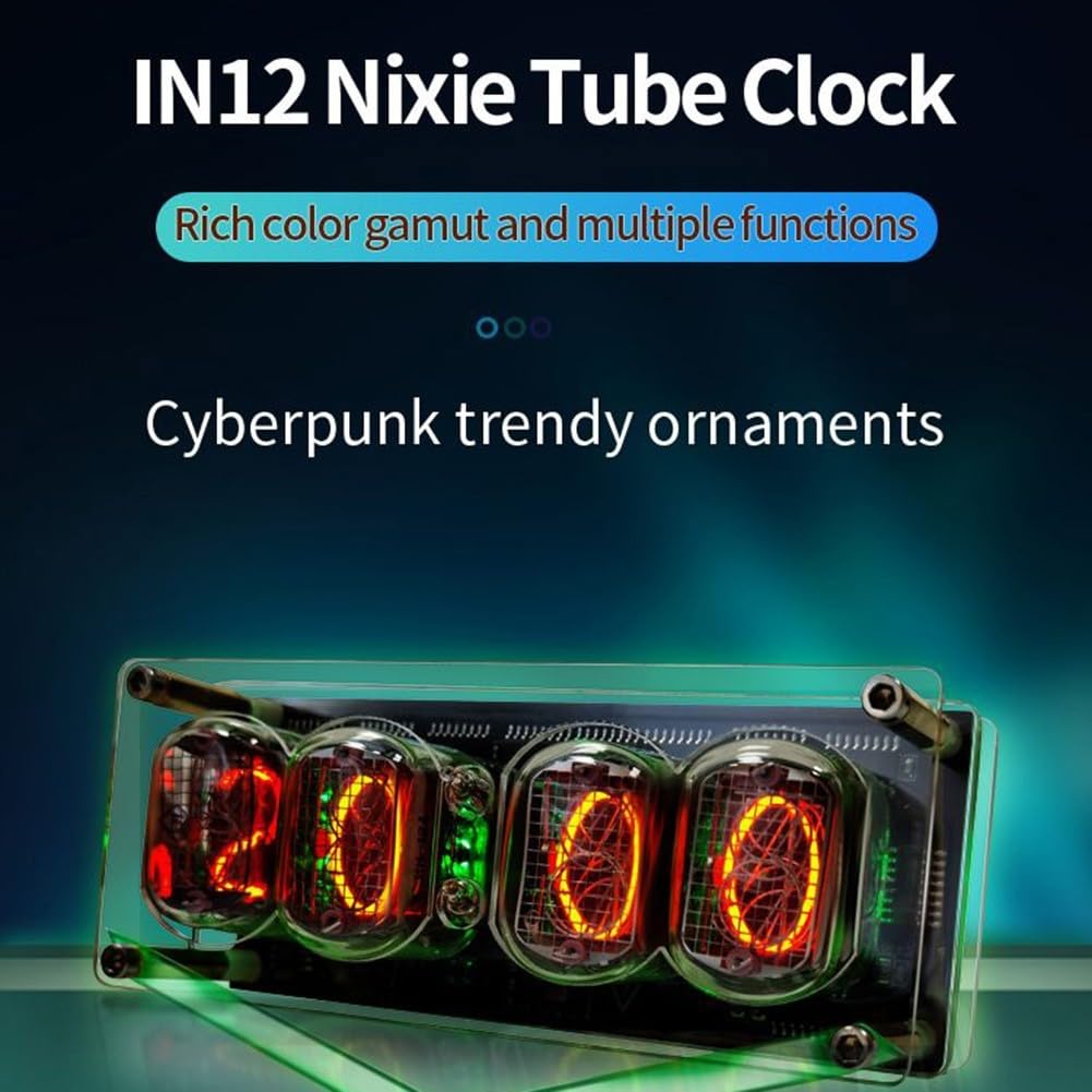 Horloge à Tube Nixie IN12 - Affichage Rétro LED Dynamique RGB - Alimentation USB-C, Mémoire Hors Tension