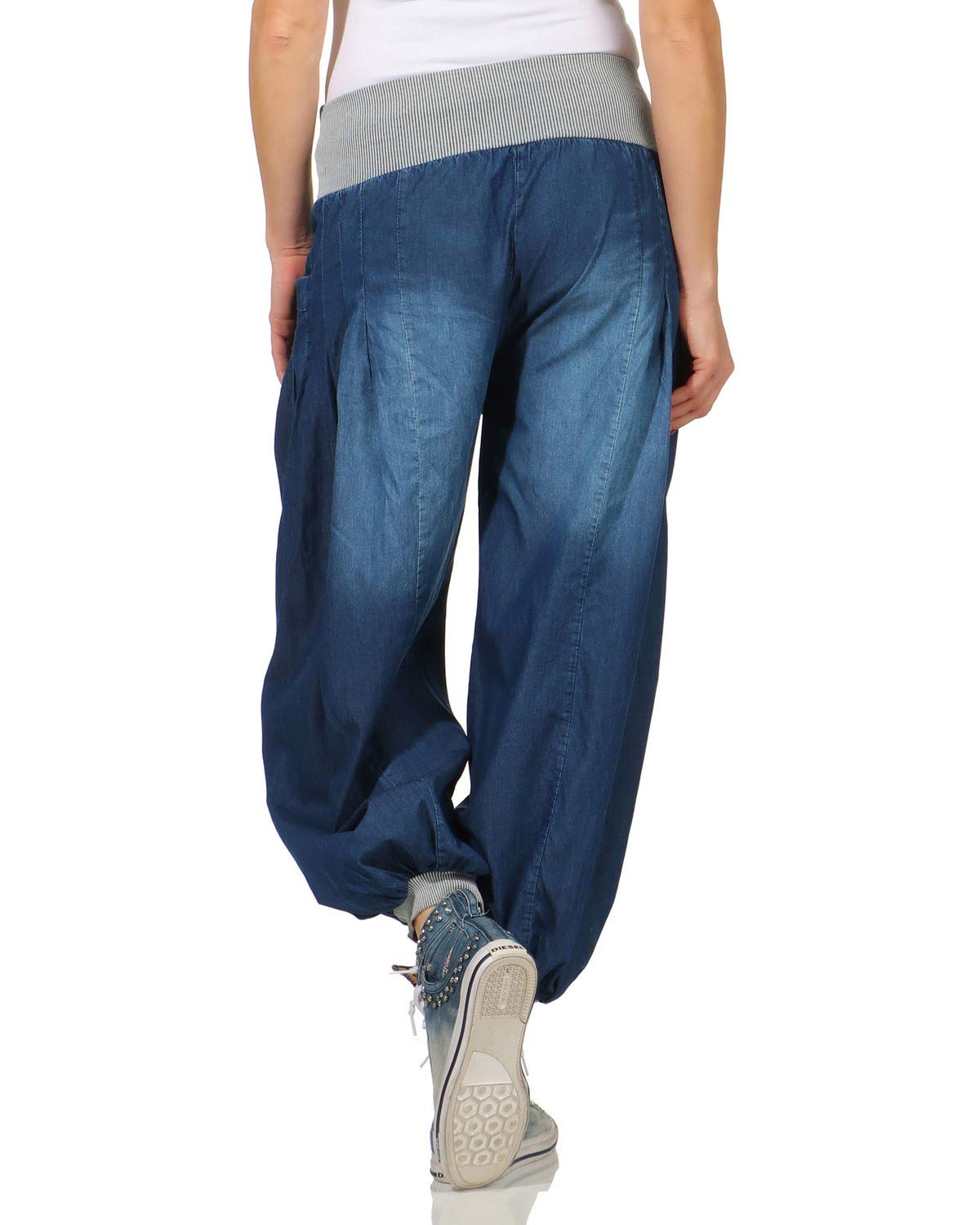 Damen Pumphose im Denim Style Jeans Tanzhose Aladinhose zum Chillen Haremshose
