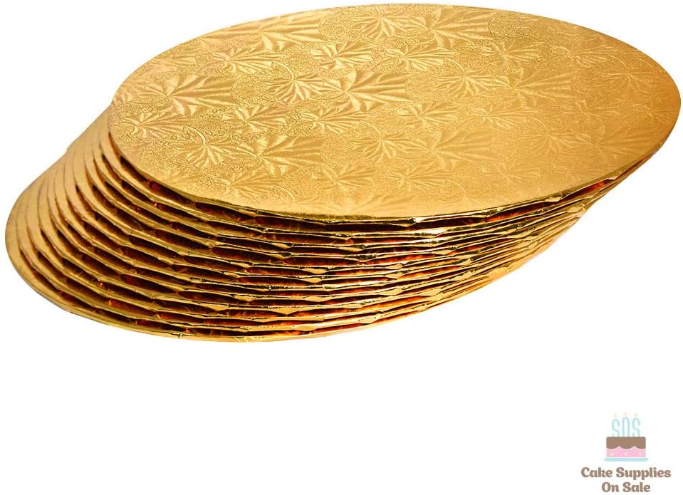 8 inch Gold Round Thin Sturdy Foil Wrapped Corrugated Cake Board Drums