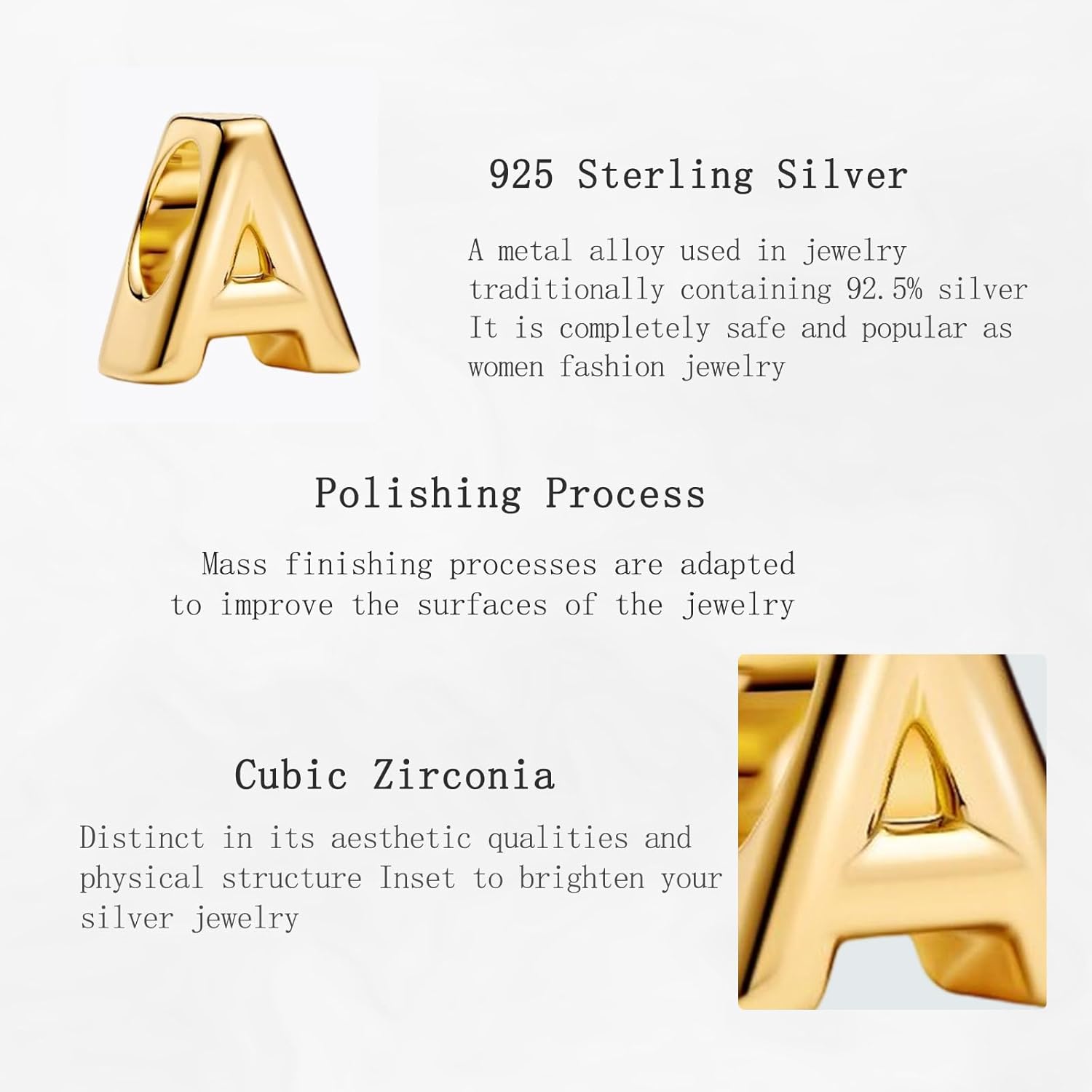Charms 925 Sterling Silver Gold Letter Dangle Pendant with 5A Cubic fit for Charm Bracelet for Woman Mother's Day Christmas Birthday Gift - Image 4