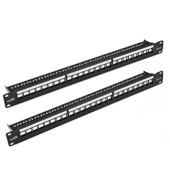 NavePoint 24-Port CAT5e UTP Patch Panel 1U with Keystones, RJ45 Ethernet, Black, 2-Pack