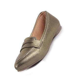 FAUSTO FST FJDWC-7044 BEIGE-38 Women Party Ethnic Flat Loafers |Glittery Embellished Slip-On Ballerina Casual Moccasin Shoes (5 UK)