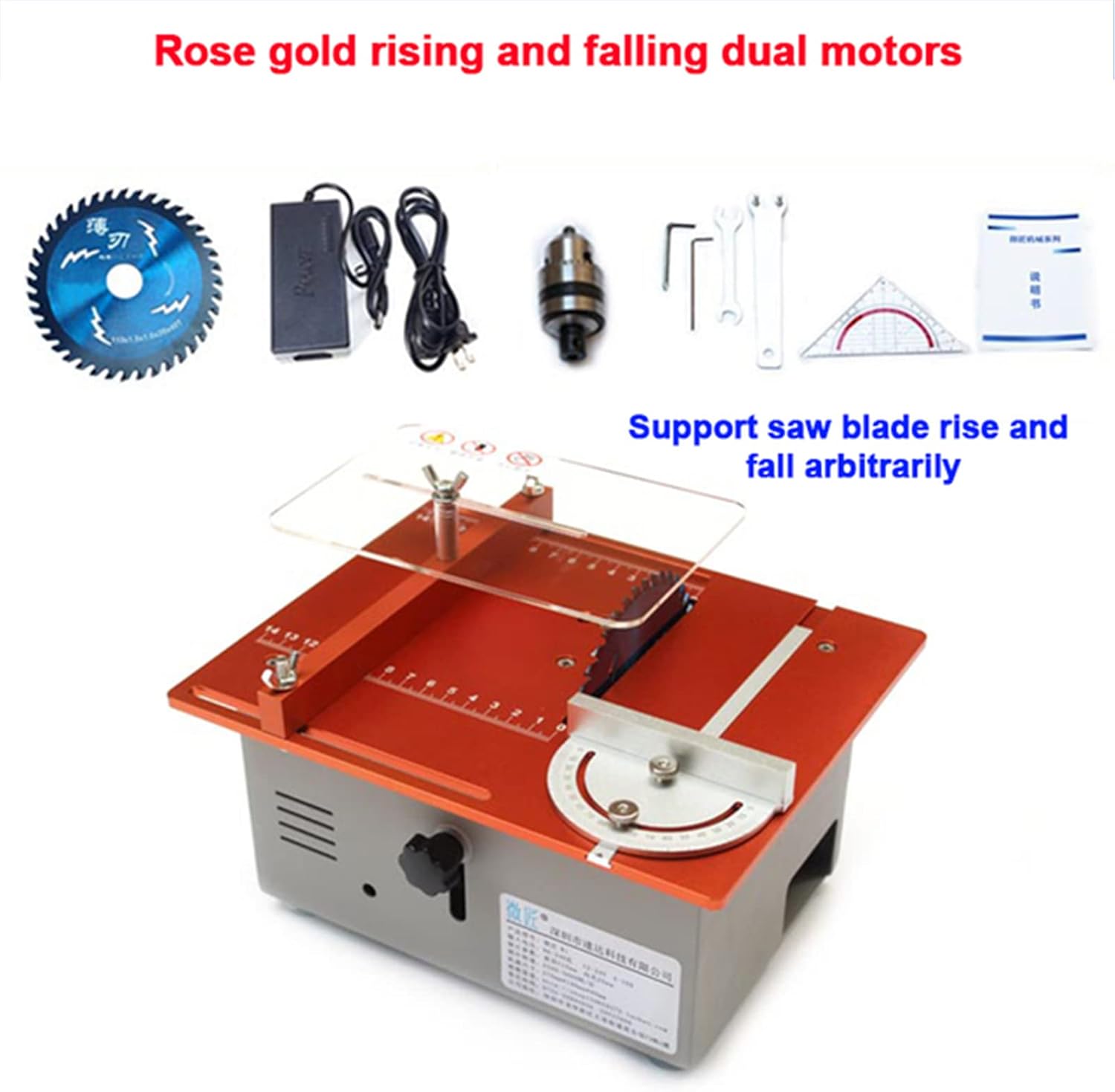 Mini Precision Table Saws, 120W Mini Table Saw for Woodworking, Portable DIY Compact Tabletop Wood Saws (Rose Gold A)