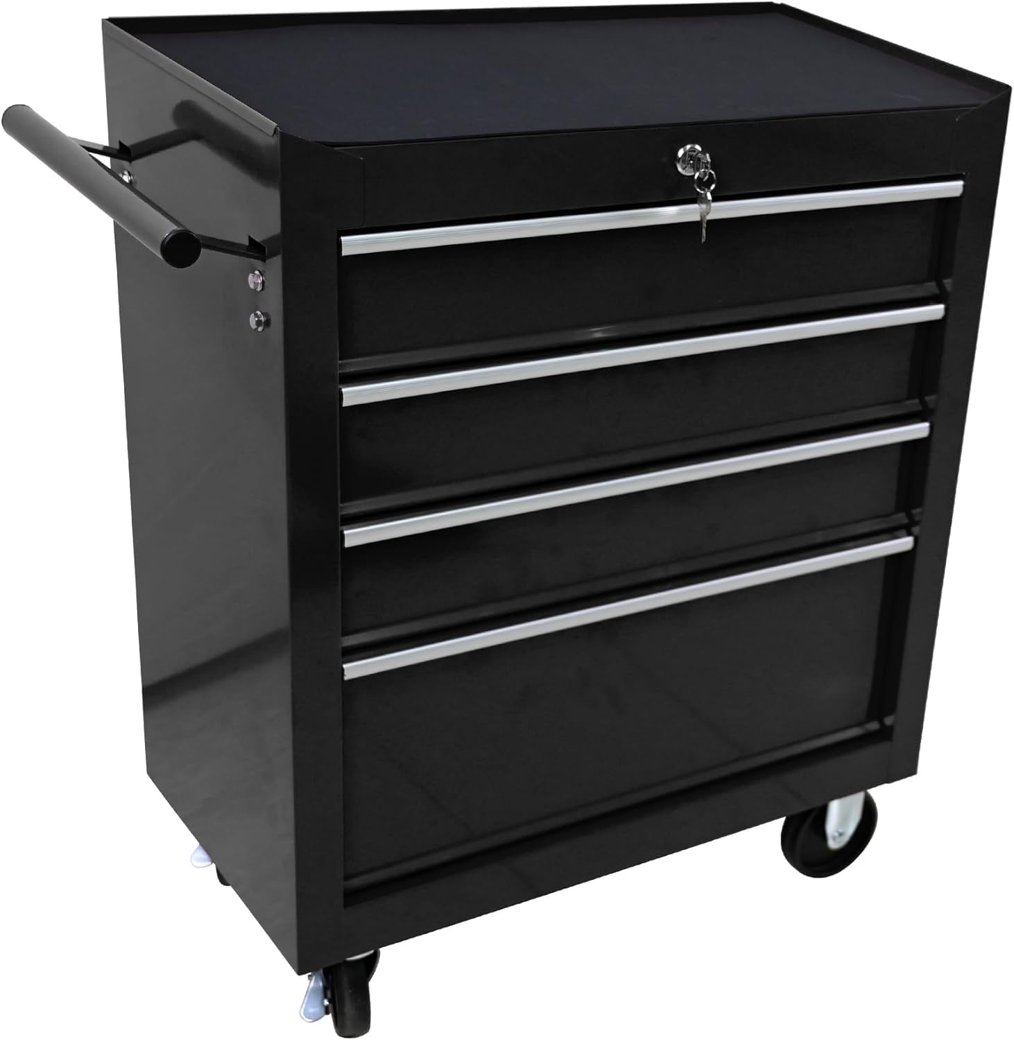FocusOnHome 4 Drawers Rolling Tool Chest with Wheels, Mobile Steel Tool Storage Organizer Cabinet Tool Box with Locking System for Garage, Warehouse, Workshop, Repair Shop (Black)