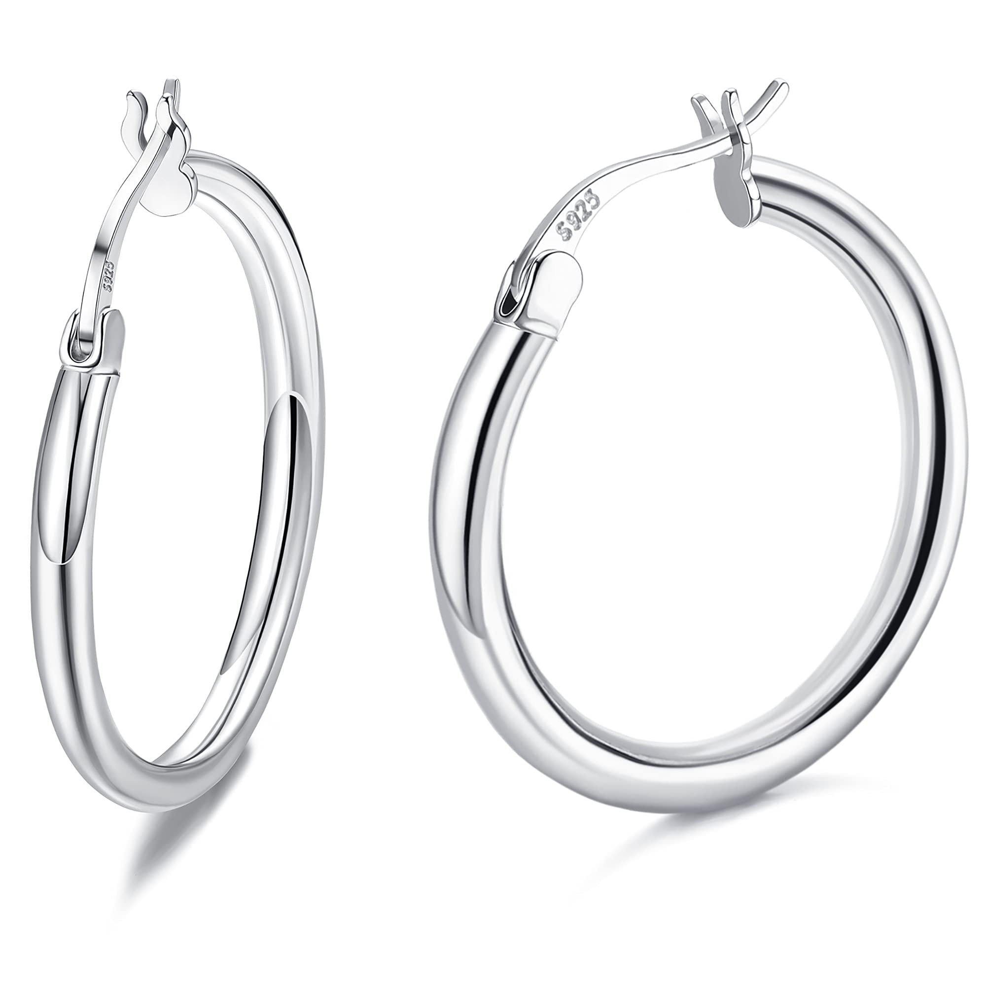 Milacolato 925 Sterling Silver Hoop Earrings for Women 18K White Gold Plated 2.5mm Chunky Huggie Hoop Earrings Hypoallergenic Lightweight Round-Tube