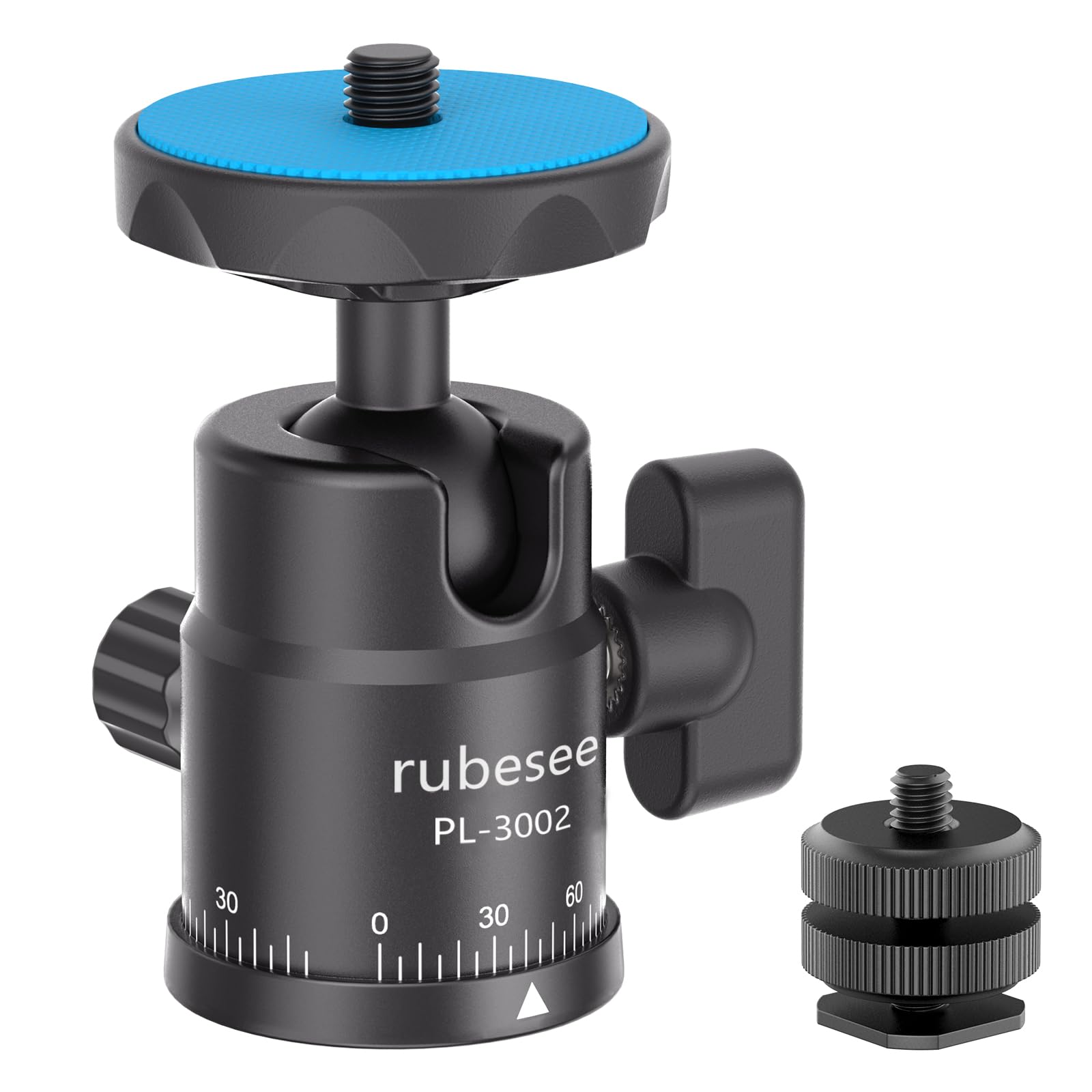 Mini Ball Head, rubesee Panoramic Camera Tripod Head with 1/4" Screw Shoe Mount, 360 Rotatable Metal Adapter for DSLR Camera Tripods Monopods
