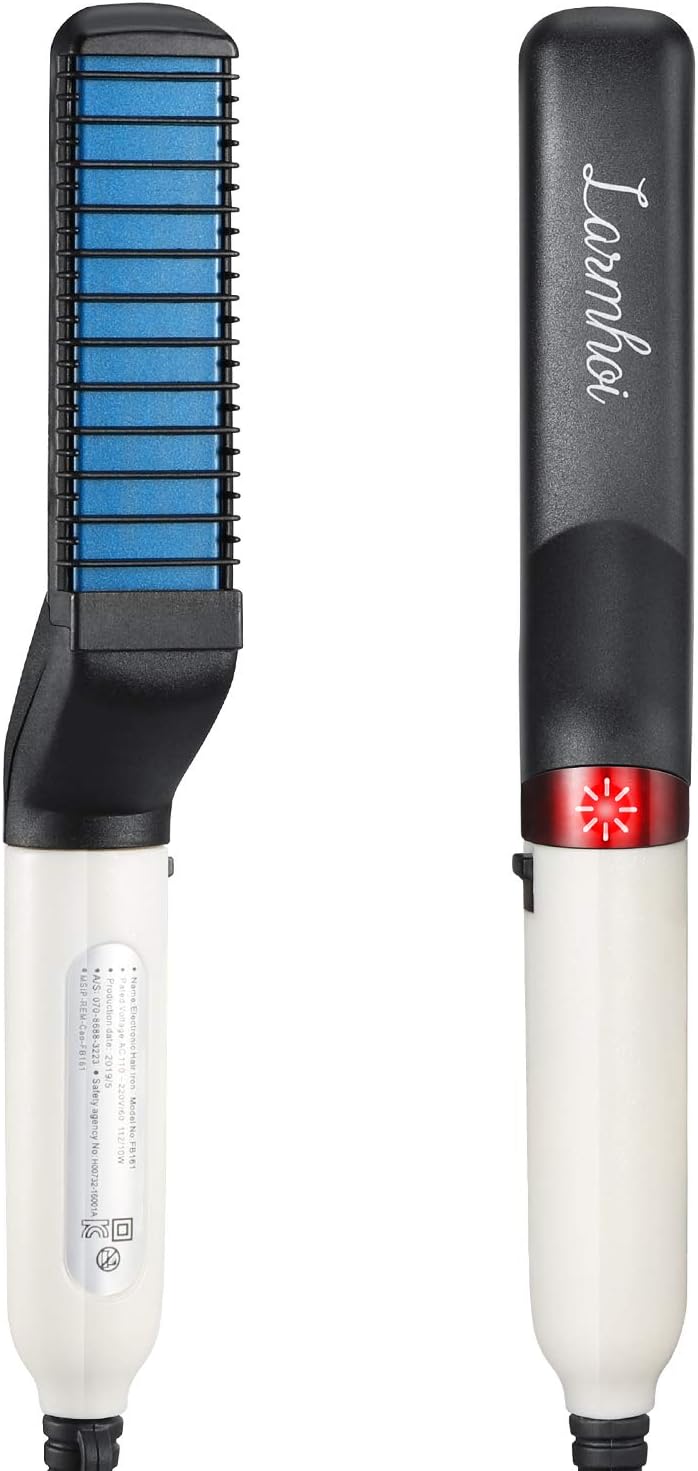 Electric Comb for Men, LARMHOI Hair and Beard Straightening Styler Brush with Side Hair Detangling, Curly Hair Straightening, Hair Straightening Comb for Men Hair Styling