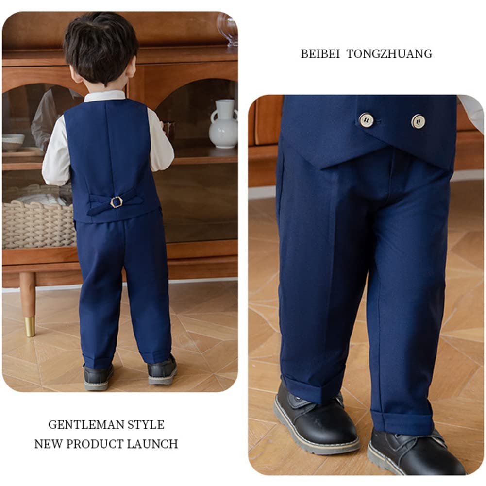 GUOCU Bambini Completo Formale 4/5/6 Pezzi Gentiluomo Tuta Matrimonio Smoking Suit Abiti da Battesimo para Bambino,Tinta Unita Elegante Abito da Cerimonia Ragazzo Blazer Doppiopetto e Pantaloni