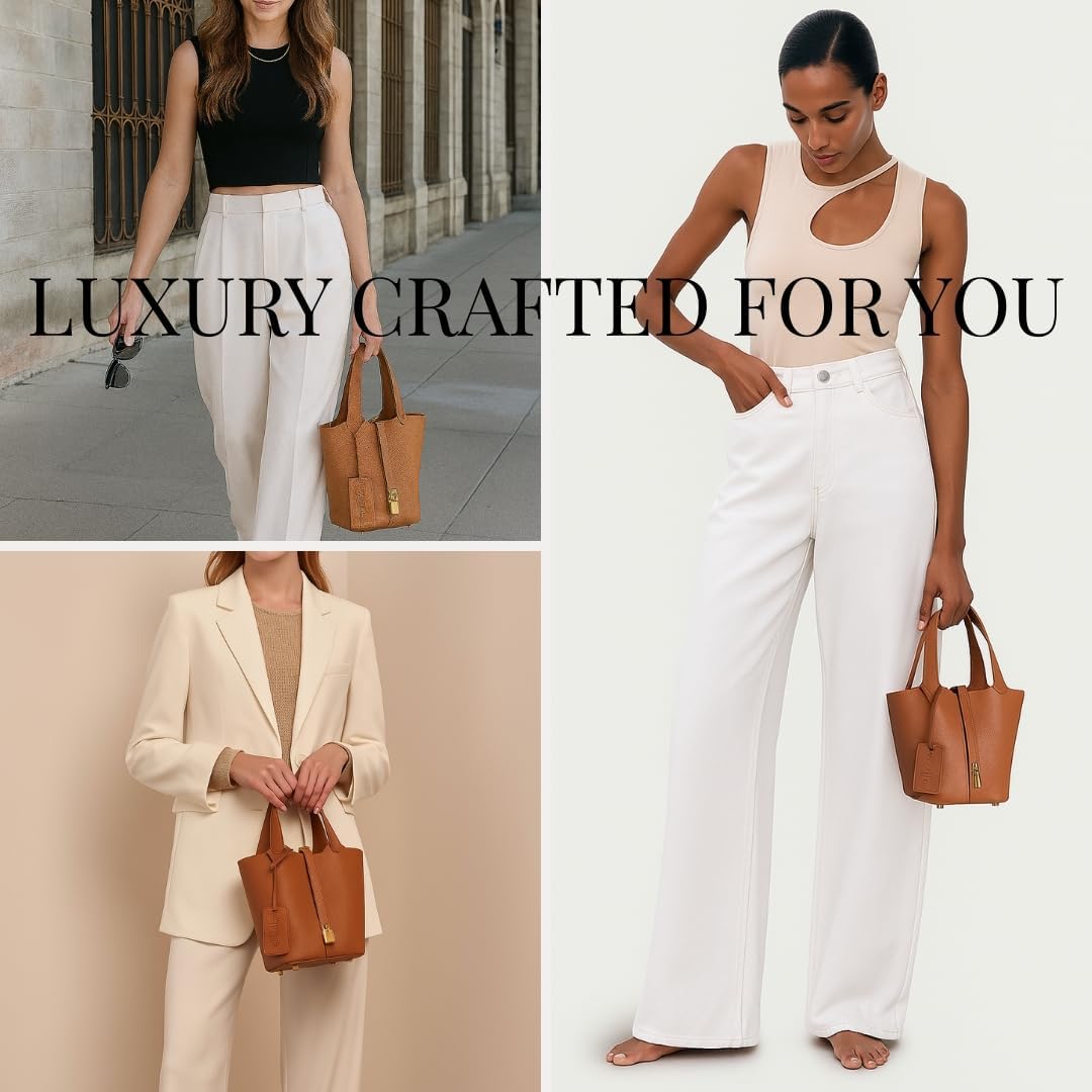 Leather Bucket Bag – Premium Leather Satchel with Drawstring Pouch, Mini Lock Design - Image 2