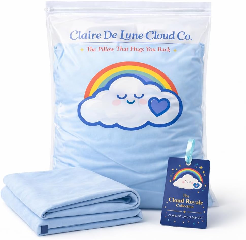 Toddler Travel Pillow – First Class Feelings (Blue) | Cooling Bamboo, Sensory Softness, TSA-Friendly, Packs Flat, 16x16” | Includes Free Cloud Case & Birthday Gift Program
