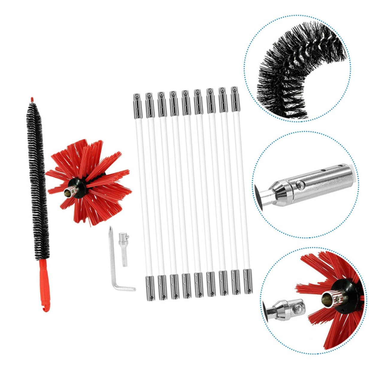 BESTYASH Spazzola per Pulizia Stufa in Nylon 9 Aste Telescopiche Espandibili, Adatta per Camini in Mattoni, Utilizzabile Trapano Elettrico per Copertura
