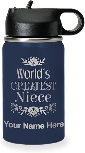 Miniatura 13 de LaserGram Personalized Water Bottle, World's Greatest Niece, Stainless Steel Double Wall Vacuum Insulated with Flip Top Straw, Custom Engraved Gift