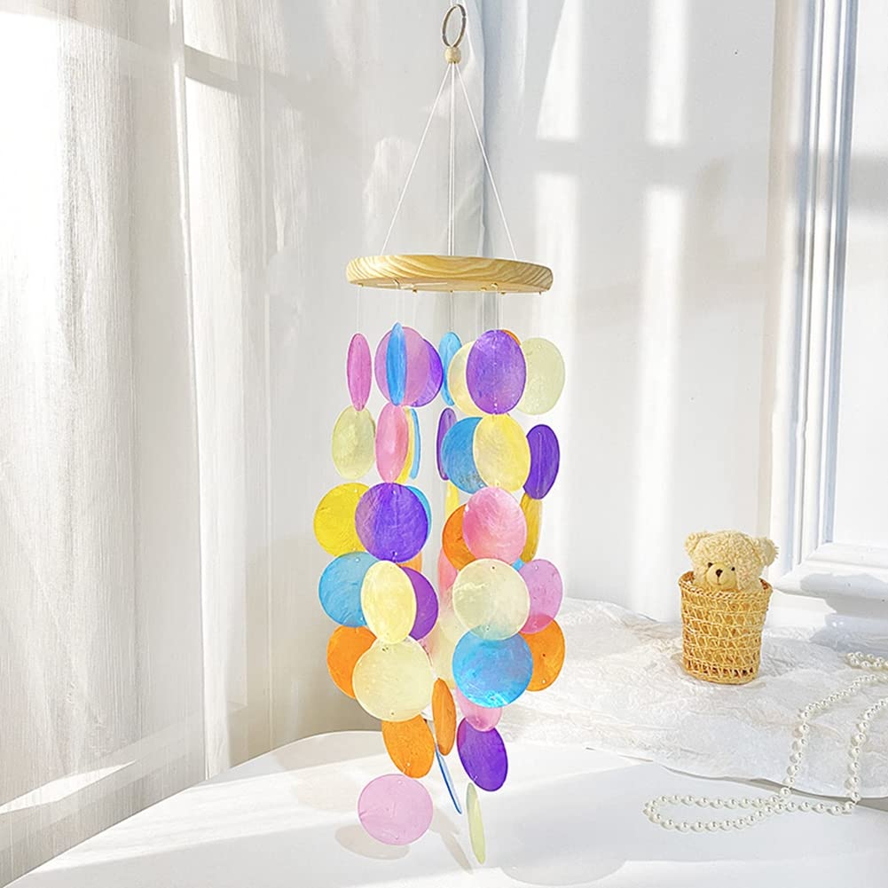 Carillon à vent en coquillage - Capiz nacre pour l'extérieur - Élégant carillon de jardin pour terrasse, balcon - Multicolore