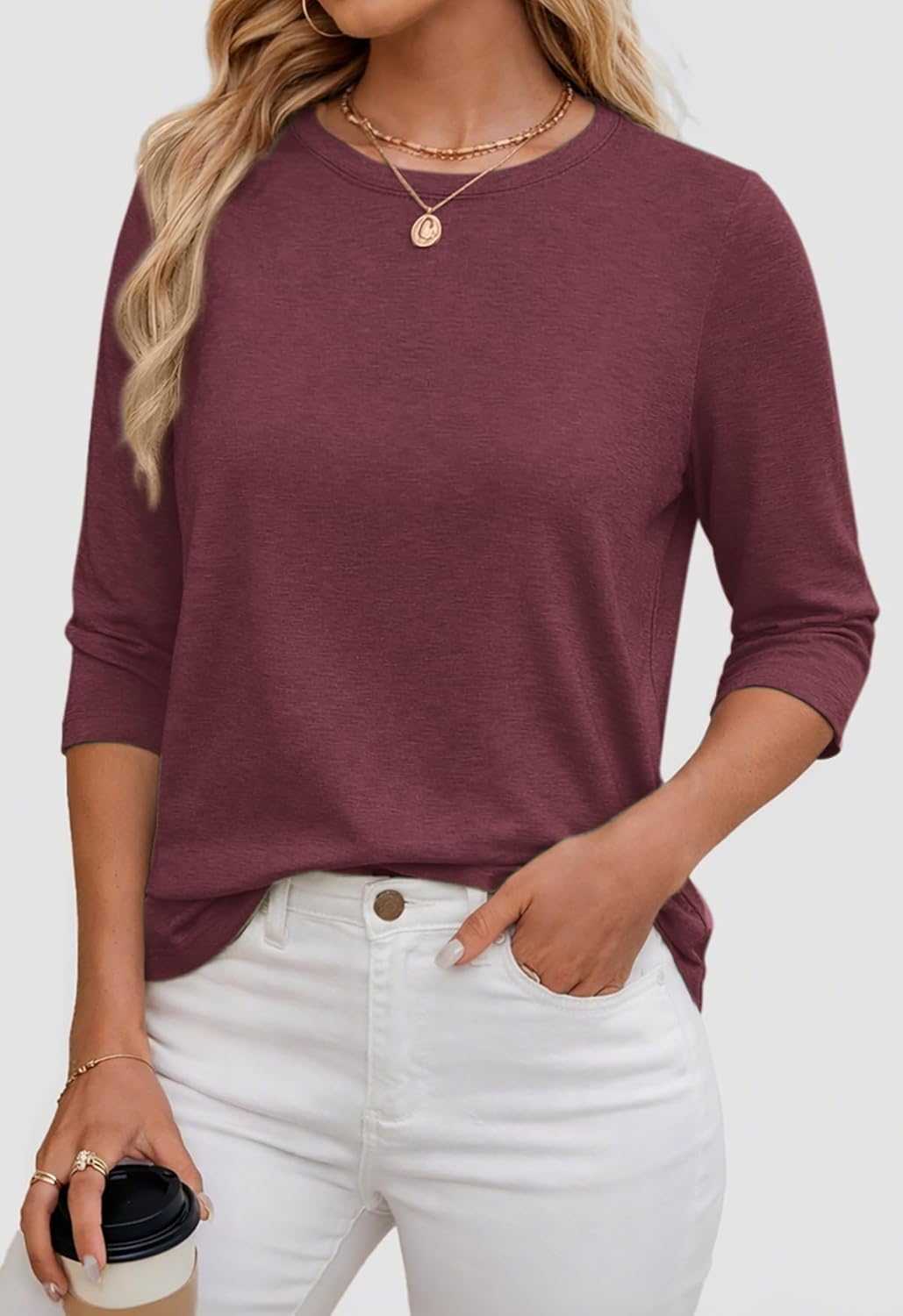 ATHMILE Womens 3/4 Sleeve Blouse Summer Tops Fall Shirt Fashion Blouses Beach Vacation Clothes Spring Tunic 2026 Trendy - Image 2