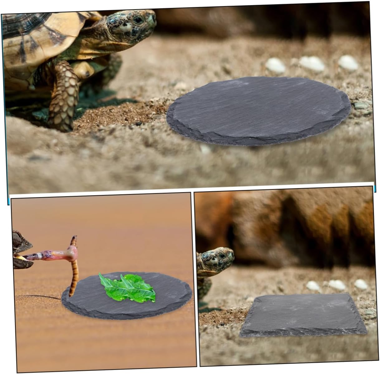 2pcs Reptile Slate Basking Platform Rock for Turtle Tanks Black