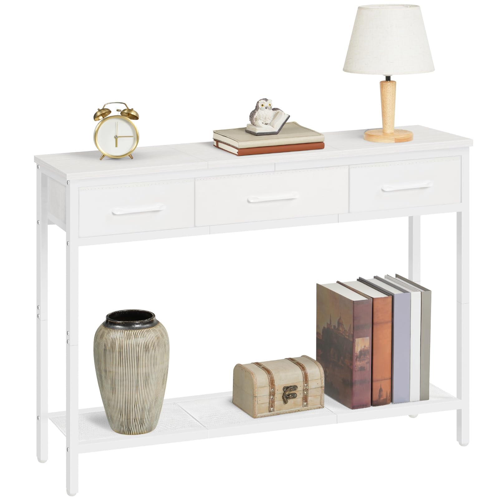 MAHANCRIS Konsolentisch, Beistelltisch, Flurtisch mit 3 Schublade und Ablage, 97 x 24 x 74 cm, Schmaler Eingangstisch für Flur, Wohnzimmer, Schlafzimmer, Weiß ACTWT3301