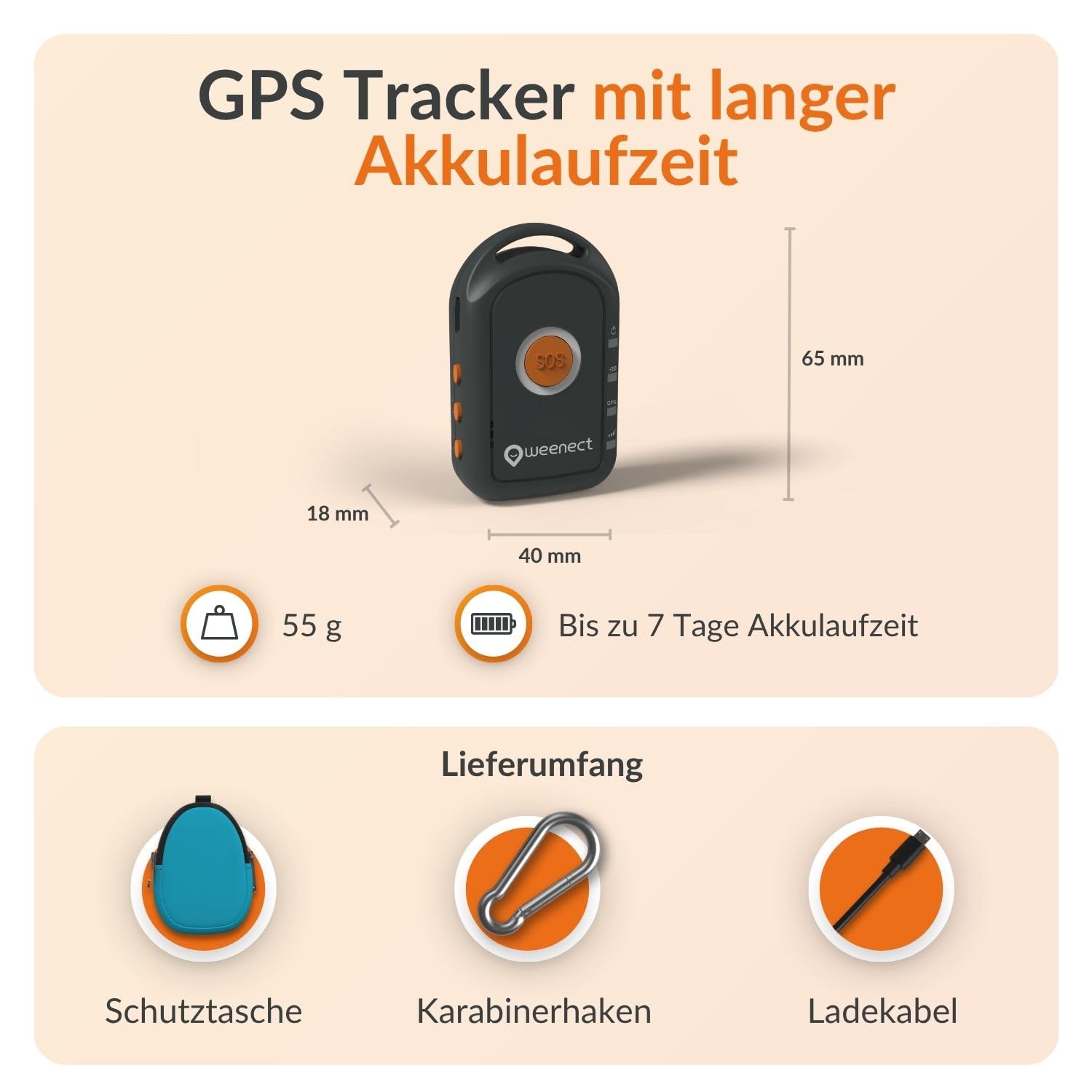 Weenect - GPS-Tracker für Kinder | Keine Entfernungsbegrenzung | 7 Tage Akkulaufzeit | SOS-Knopf | Notruftelefon | 2G | Funktioniert mit abonnement