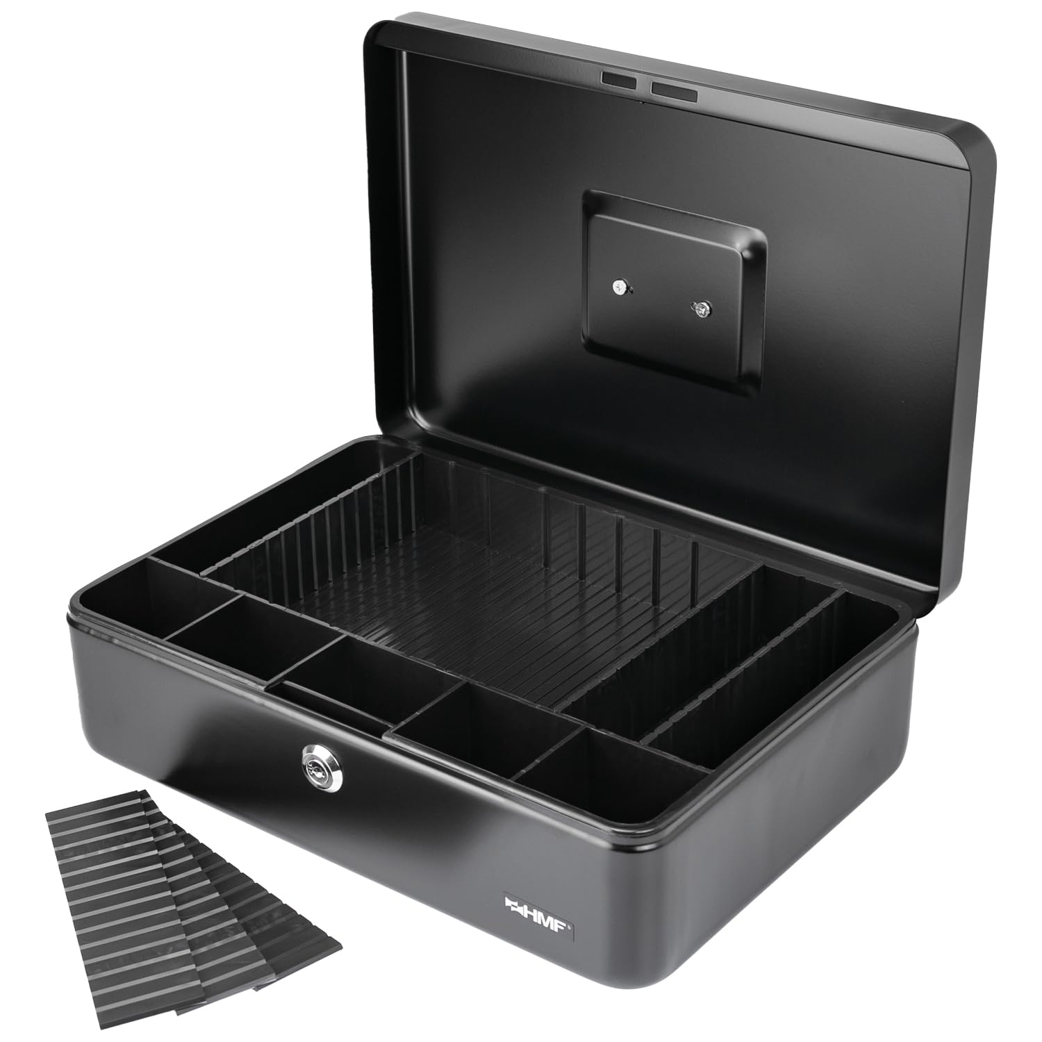 HMF 22036-02 - Cassetta portavalori, 6 pareti di suddivisione per scomparti individuali, 36 x 25 x 11 0 cm, Nero