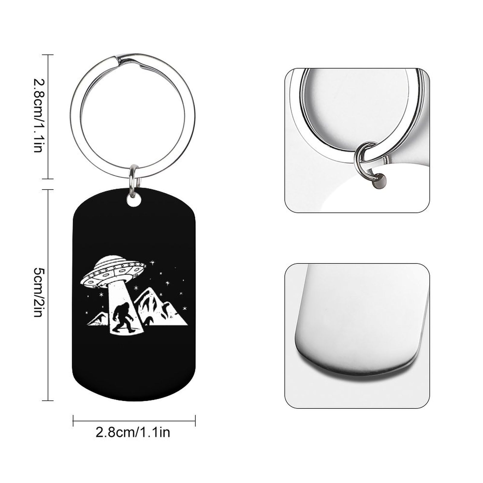 Bigfoot Aliens Decorative Metal Keychain Rectangle Key Chain with Ring Creative Bag Accessories Gifts 1PCS
