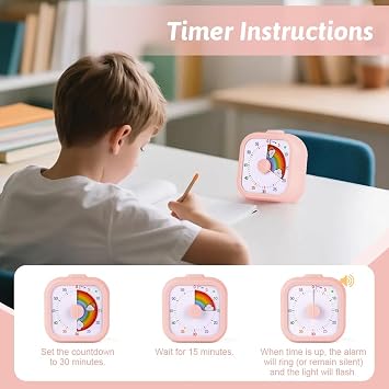 Visual Timer for Children 60 Minute Countdown Timer with Pause Function Clouds Visual Learning Timer with Silent Operation Time Management Tool for Home Kitchen Office School Square