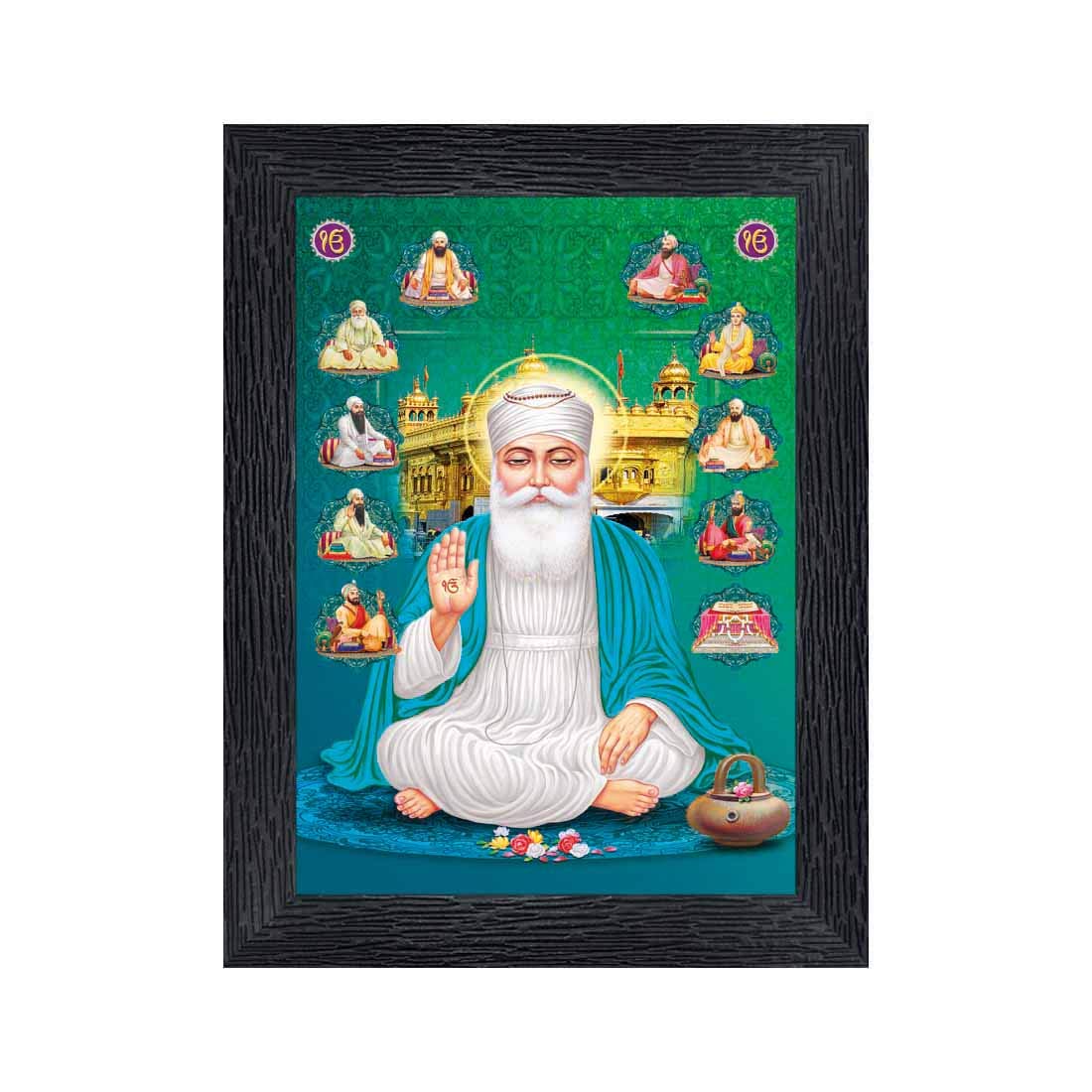 Generic PnF Guru Nanak with dus (10) Guru Religious Wood Photo Frames with Acrylic Sheet (Glass) for Worship/Pooja(photoframe,Multicolour,8x6inch)-20710, Medium (PNF-20710-photoframe-5x7)