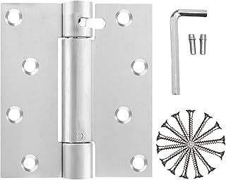 4" Automatic Self-Closing Door Hinges Satin/Brushed Nickel,Heavy Duty Spring Hinges for Doors 5/8" Radius Fire Exterior Door Hinges Bathroom Pantry Basement Door Hinges (2 Pack)