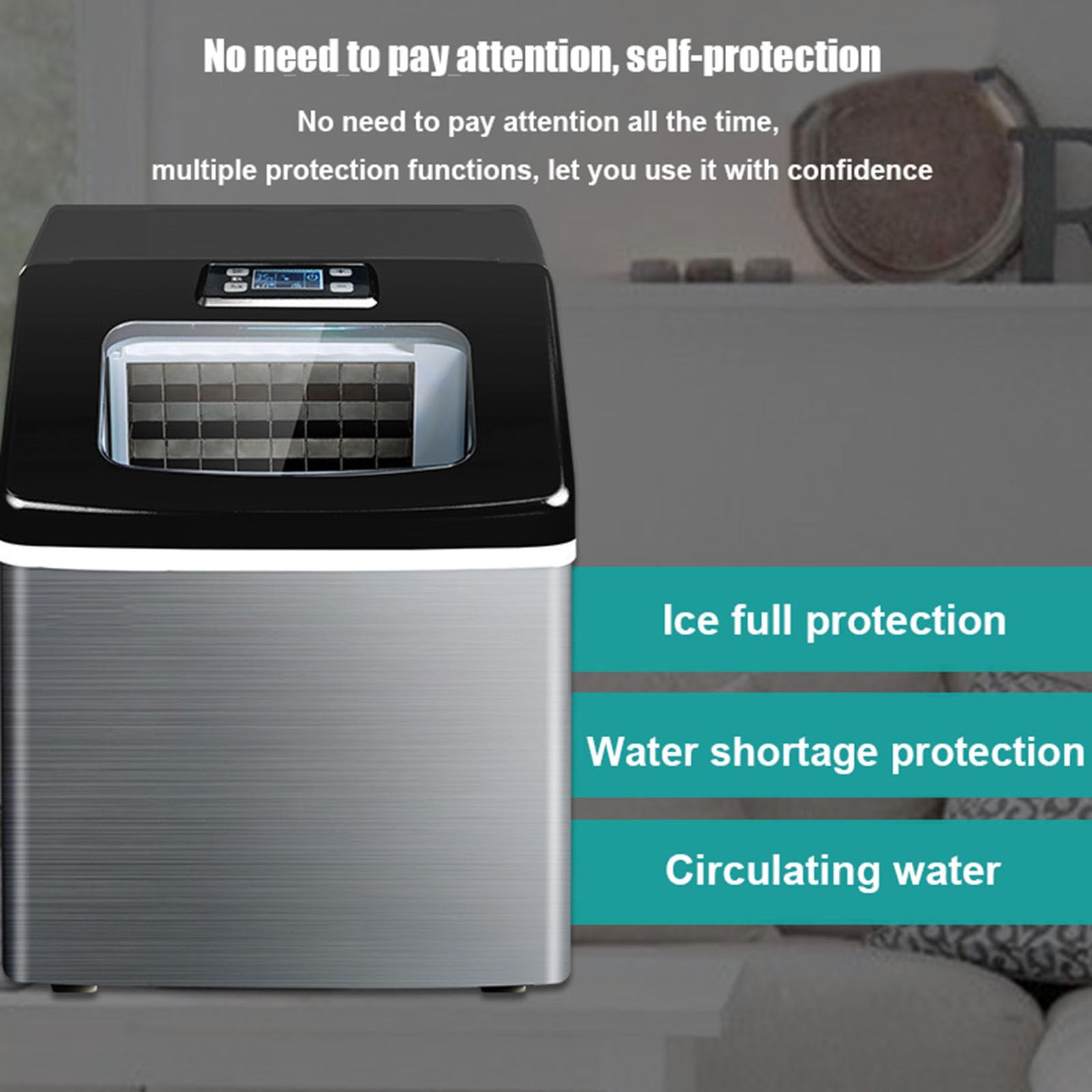 Genérico Máquina para Hacer Hielo, producción rápida de Hielo en 12 Minutos, 24 bandejas para Hielo, Acero Inoxidable antihuellas, Limpieza automática para Cocina, Oficina y Bar en casa.