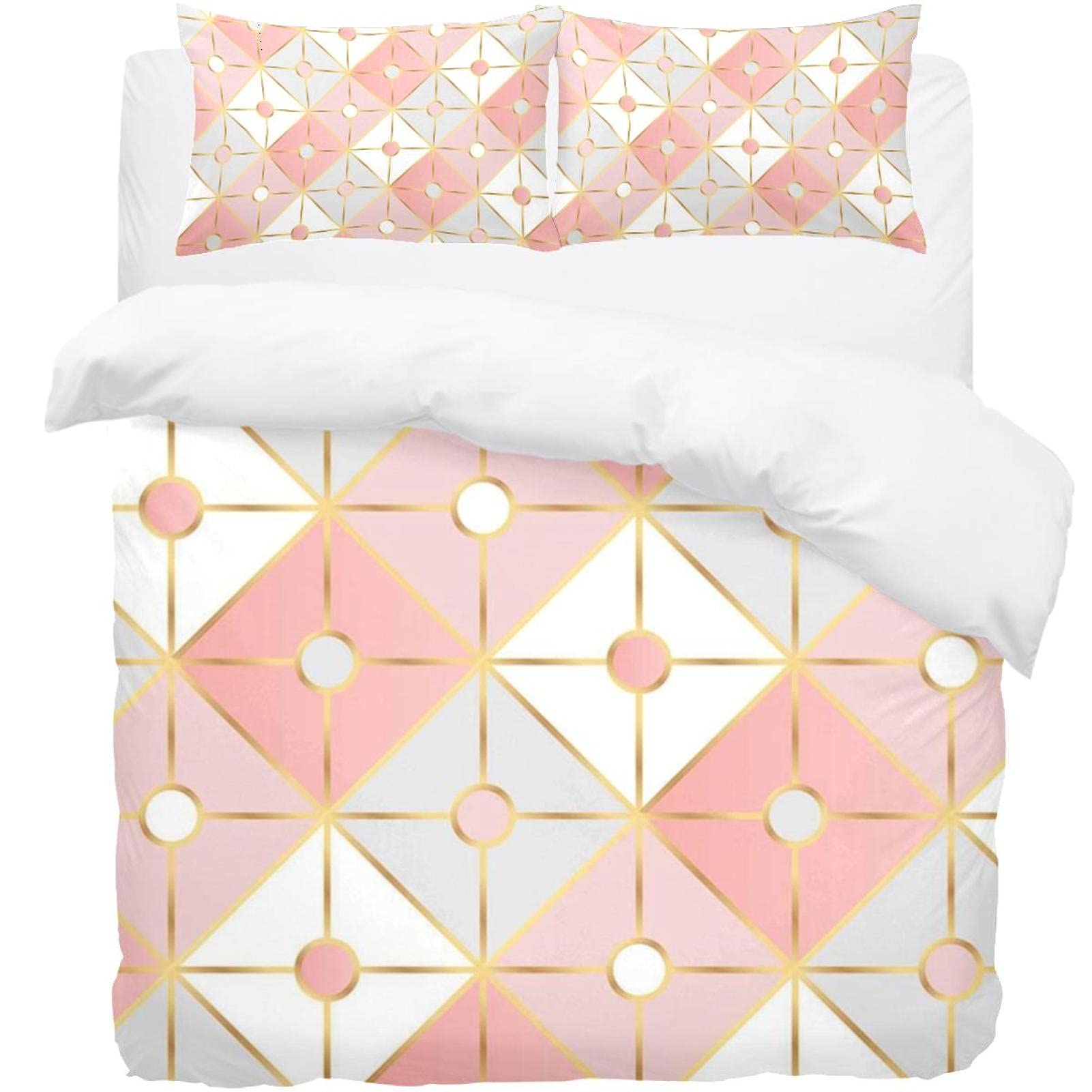 Housse de couette géométrique et 2 taies d'oreiller pour lit double