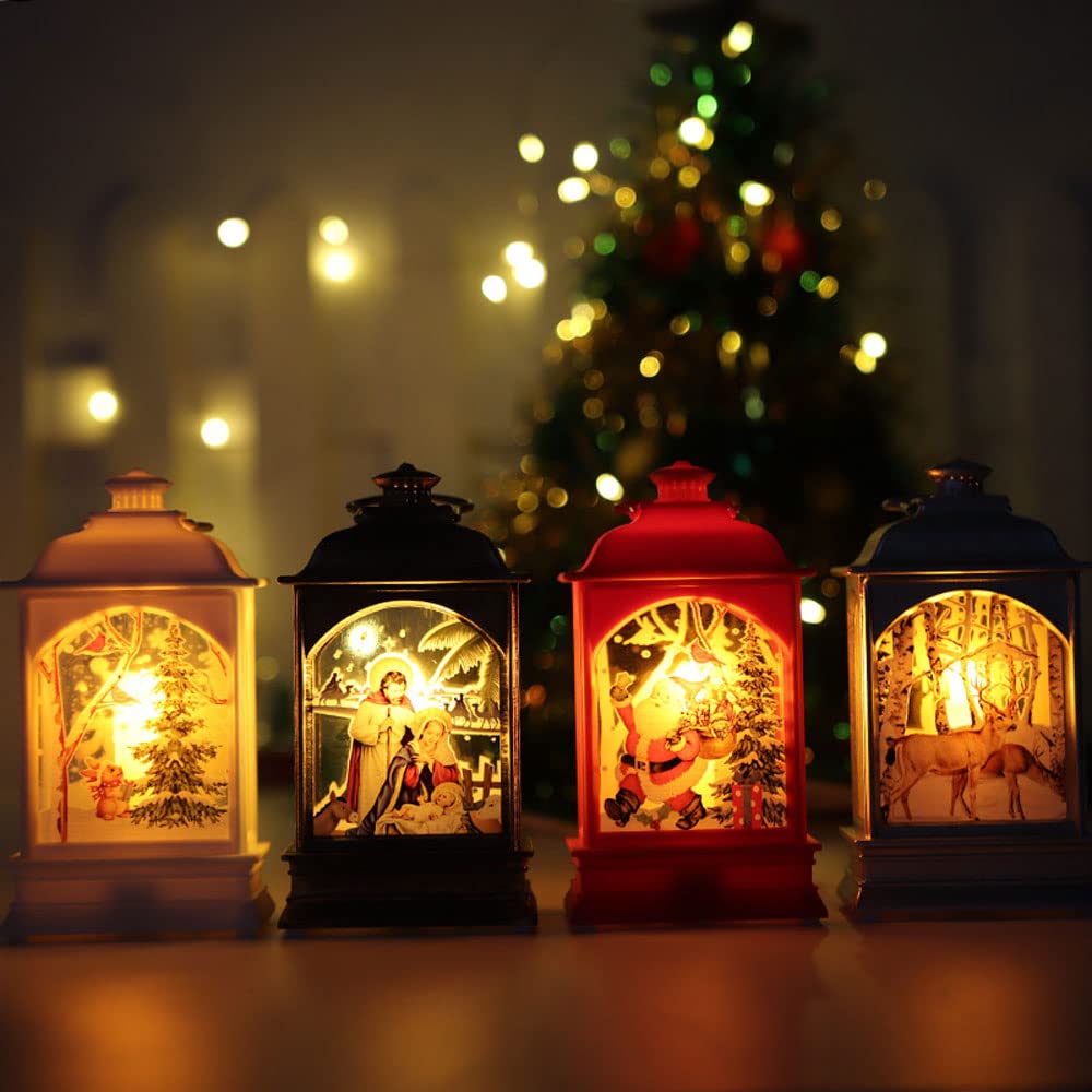 Zestawy ozdób choinkowych, 4 sztuki mini lampionów bożonarodzeniowych, dekoracyjne światełka, rękodzieło, dekoracja domu, wisząca zawieszka, świeca świąteczna z podgrzewaczem LED(4pcs Silver)
