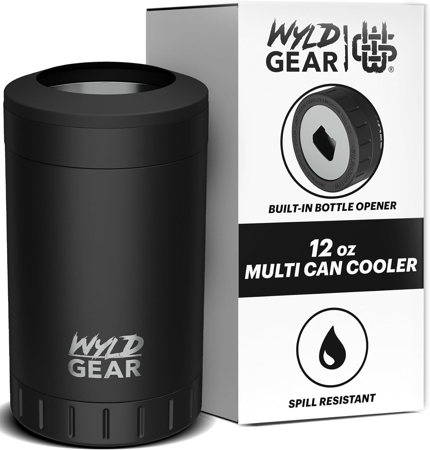 Wyld Gear Insulated Stainless Steel Multi-Can Cooler with Built-In Can Opener & Triple-Sized Can Holder | Durable Coating - Non-Slip Rubber Base - Perfect for Soda Beer & Outdoor Adventures - Black