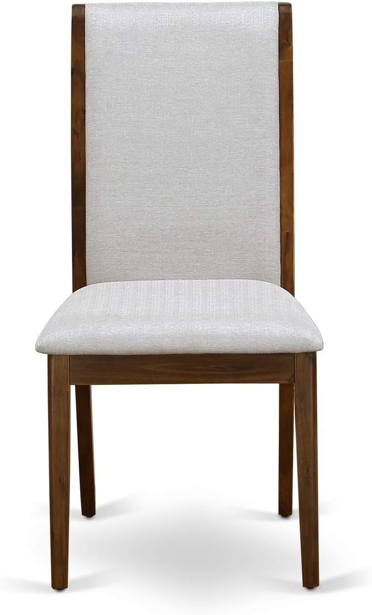 East West Furniture ANLA3-ANA-05 3 Piece Dining Set Contains a Round Kitchen Table with Pedestal and 2 Grey Linen Fabric Parsons Dining Chairs, 36x36 Inch, Natural