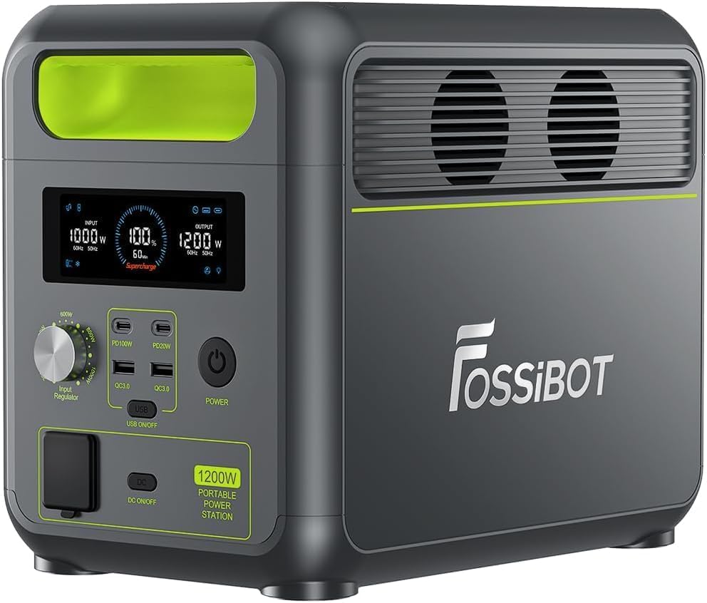 FOSSiBOT Tragbare Powerstation F1200, 1024Wh LiFePO4 Solargenerator mit 2 1200W AC (Spitze 2400W),...