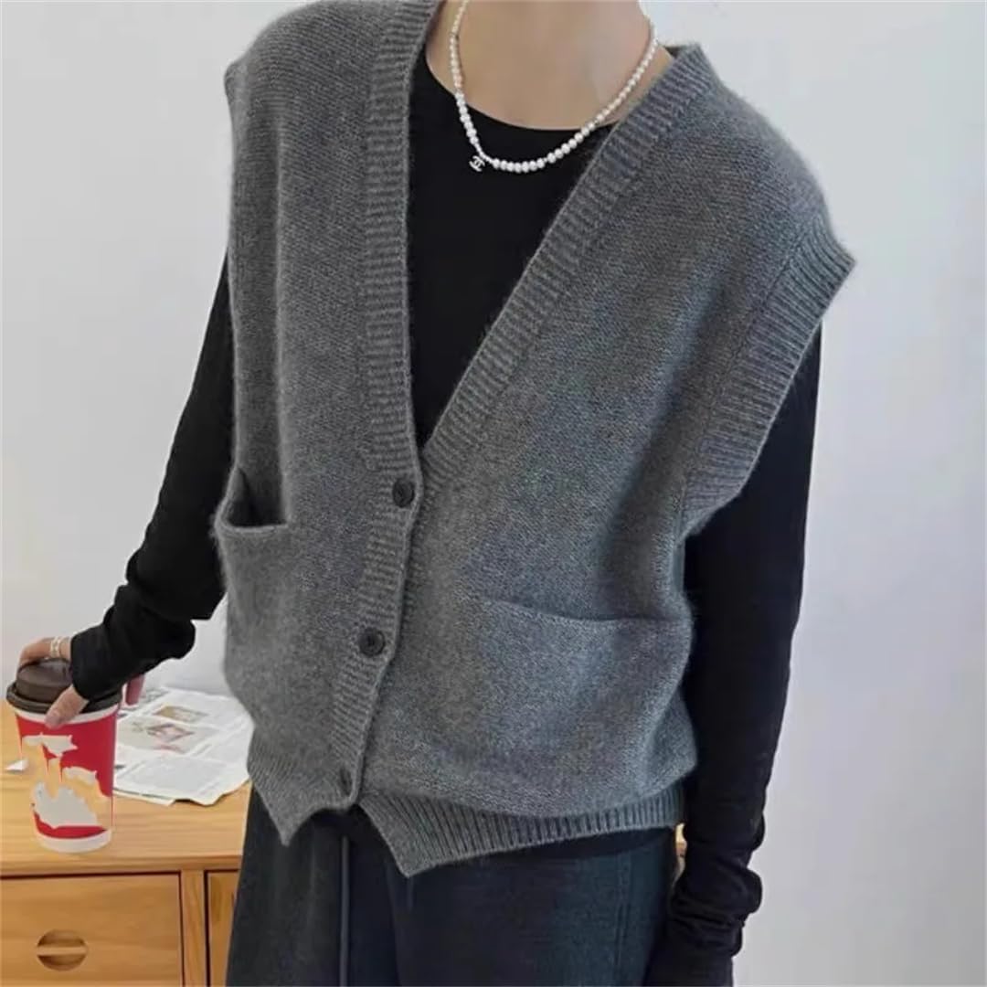 Womens Cable Knit Sweater Vest Warm Sleeveless Button Down Cardigan Coat with Pockets