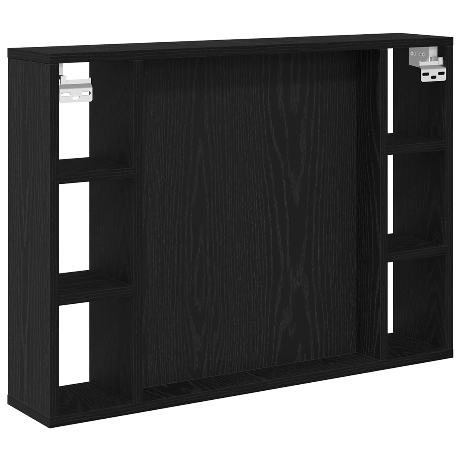 Szafka z lustrem z regałem, czarna, imitacja dębu, materiał drewnopochodny, 76 x 15 x 55 cm, meble łazienkowe, montaż ścienny, miejsce do przechowywania, oświetlenie LED, lustro, półka