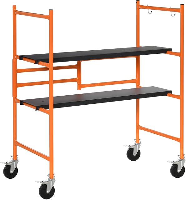 HOMCOM Multi Purpose Scaffolding Ladder with Locking Wheels, Adjustable Working Platform, Steel Frame