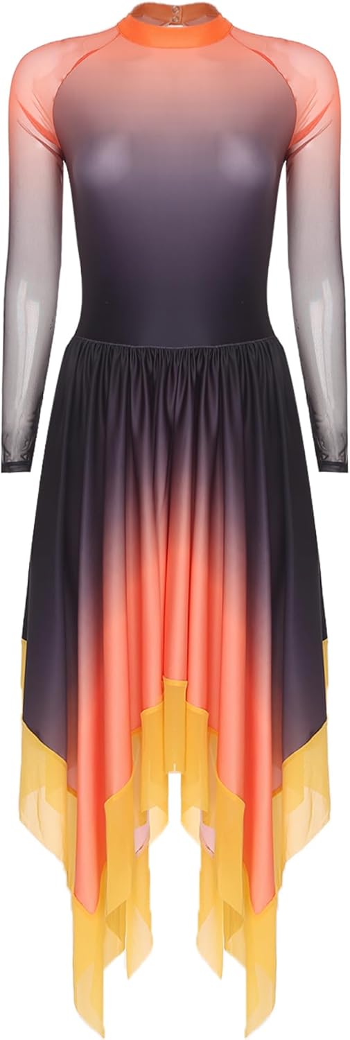 Women's Praise Dance Dress Long Sleeve Asymmetrical Tunic Worship Liturgical Dancewear