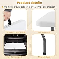 Vista 7 de FDW Mesa plegable de 6 pies, mesa portátil plegable de plástico para fiesta de picnic con asa de transporte (blanco, 6 pies)