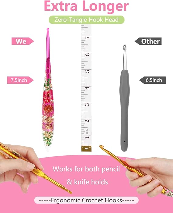 Katech 5mm Crochet Hooks with Floral Pattern-Elegant &Unique Crochet Needles-Longer Smooth Glide Crocheting Hook for Arthritic Hands, Beginners & Professional Ideal Crochet Gift(H)