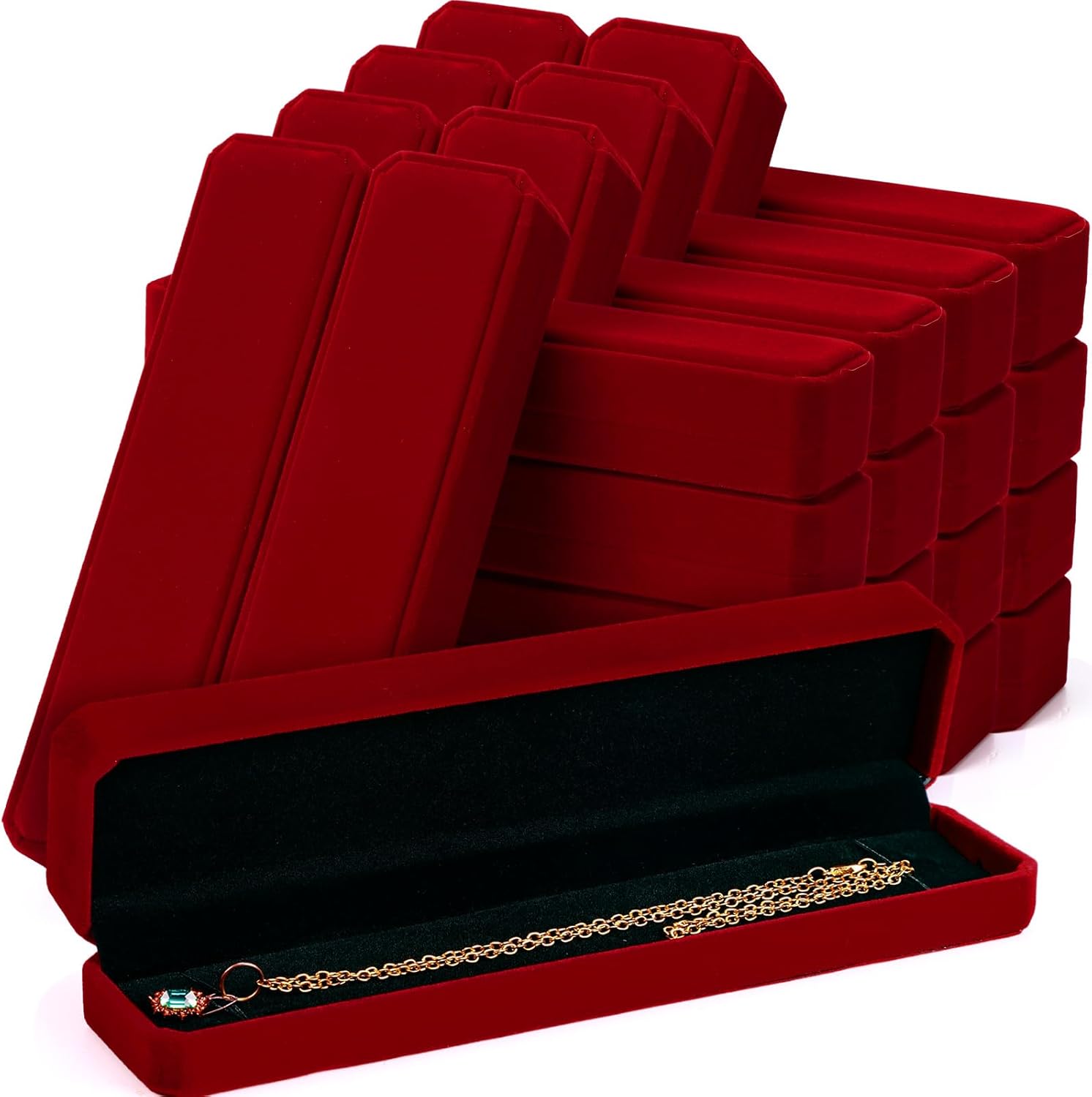 Batiyeer 24 Pcs Velvet Bracelet Box Bulk Jewelry Chain Necklace Box Bracelet Storage Case Long Jewelry Case for Christmas Pendant Display Wedding, 8.86 x 2.13 x 1.38 Inch(Claret)
