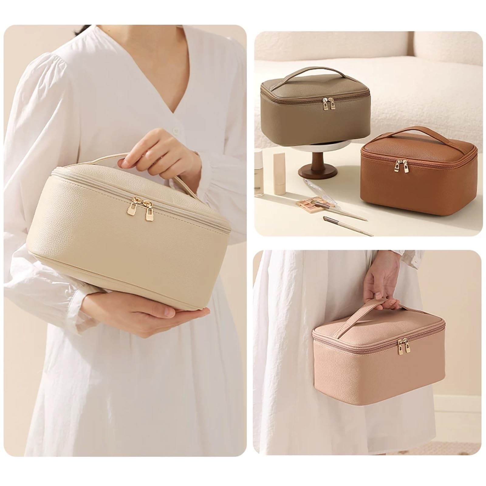 Impermeabile Beauty Case per Appendere per Organizzare Oggetti Personali Accessori, Beauty Case da Viaggio, con Divisori Rimovibili, Apertura a Ribalta con Ampio Scomparto(White)