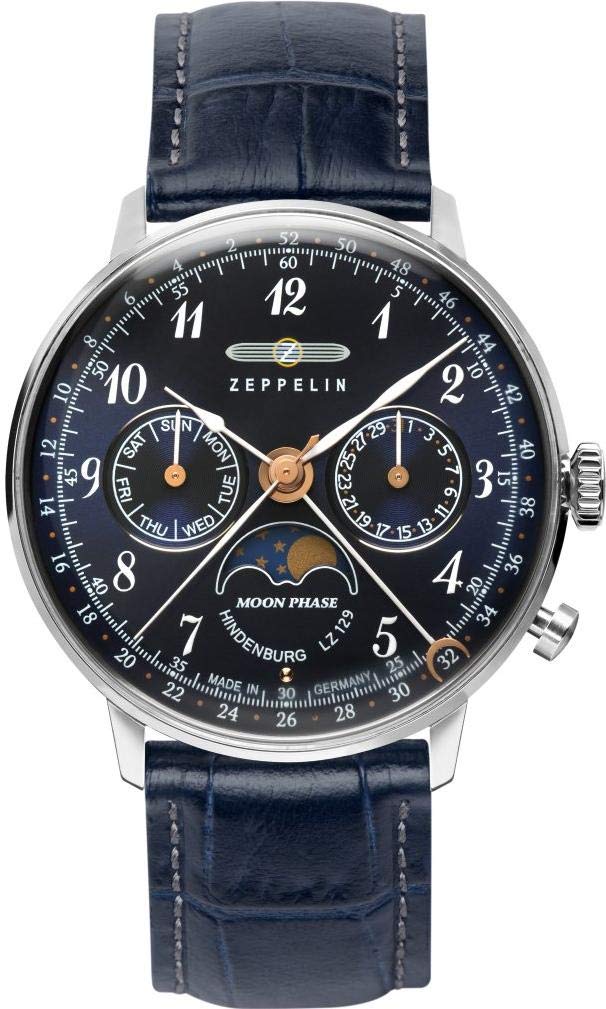 Zeppelin LZ 129 Hindenburg Moonphase (36mm) Night Blue Dial / Blue Leather