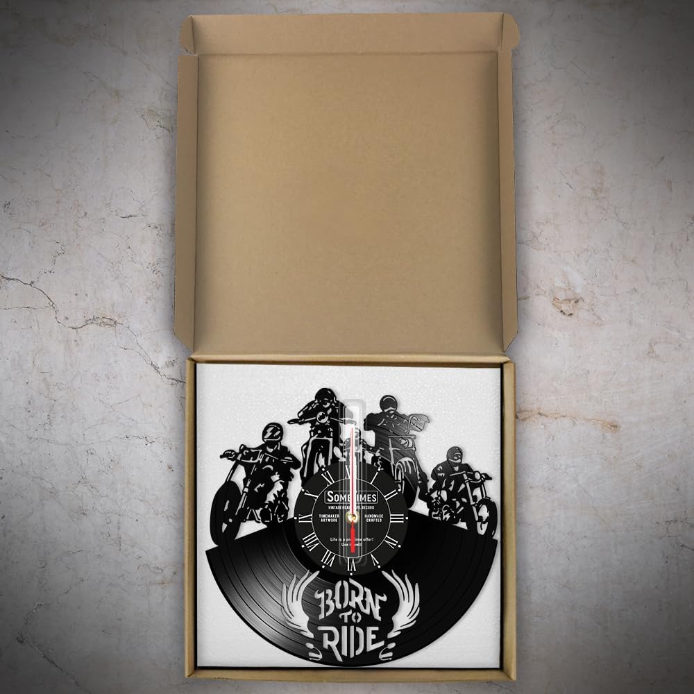 The Geeky Days Motorcycle Rider Wall Clock Custom Name, Motosport Wall Clock Personalized Biker Name Vinyl Record Wall Watch Clock Silent Non Ticking Battery Operated for Boyfriend Man Cave Garage