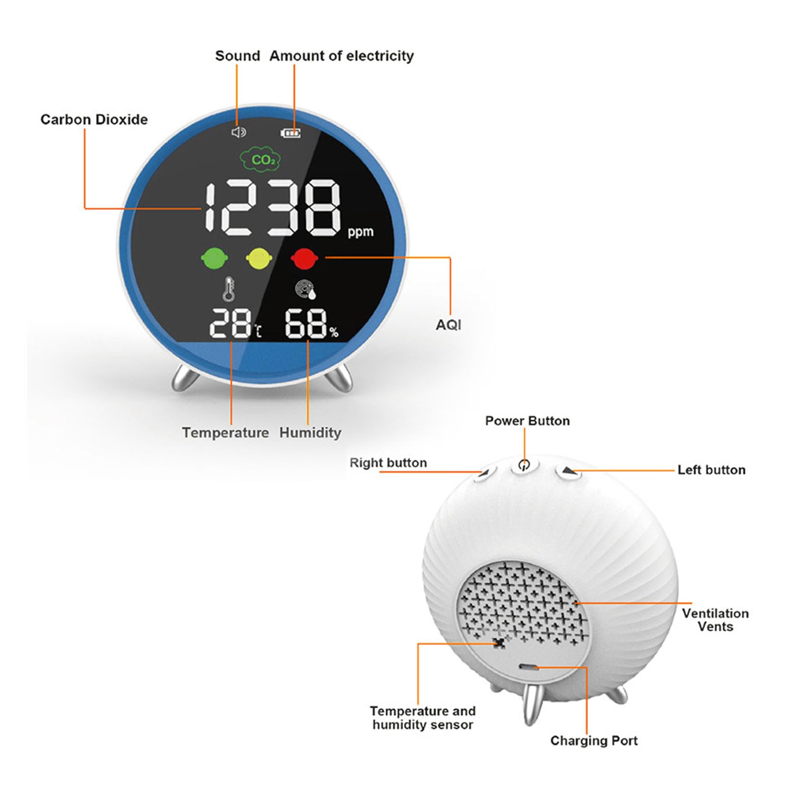 Detector de CO2, Probador de CO2 para Interiores de Alta Precisión, Pantalla de Temperatura y Humedad, Muestreo de 1,5 S, Portátil para el Hogar, Oficina, Aula, Viajes Al Aire