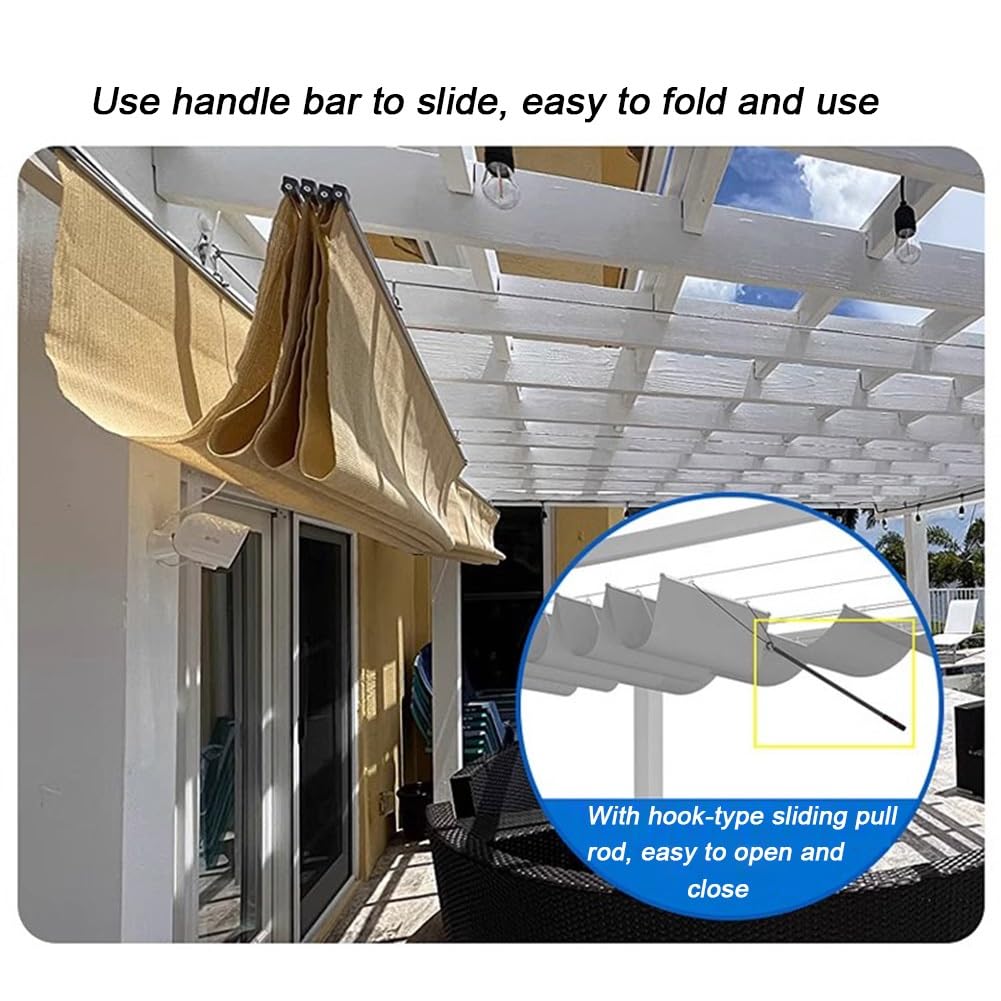 Ausziehbare Pergola-Abdeckung mit Drahtseil zum Aufschieben für einfache Installation, langlebiges U-förmiges Wellen-Design für Außenbereich, Terrasse, Deck, Hof, Veranda, Sonnenschutz
