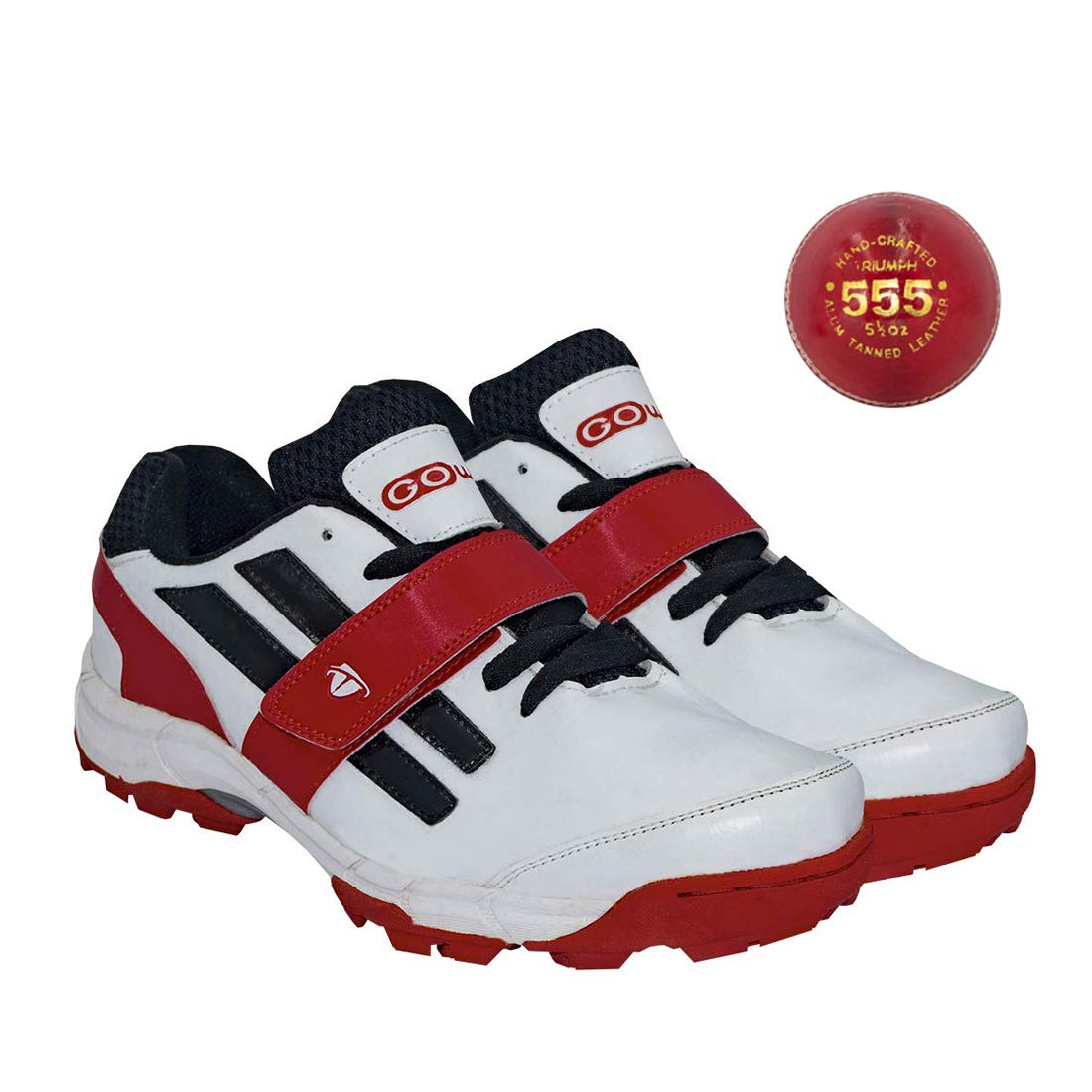 Pace White/Red Cricket Shoes Size-6 with TR-555-R Cricket Leather Ball Alum Tanned Red-image-33