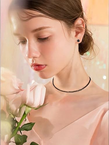 Miniatura 7 de Genuine Stone Choker Beaded Choker Necklace S925 Earrings Facet Crystal Choker Jewelry Sets 3MM Beaded Necklace 14"+3" Adjustable Dainty Necklace